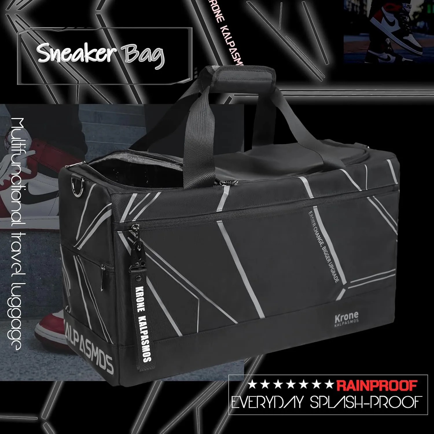Sneaker Bag, Sport Duffel Bag for Men Women, Gym Bag, Gear Bag, Krone Kalpasmos Versatile Travel Duffel Bag with 3 Removable Dividers