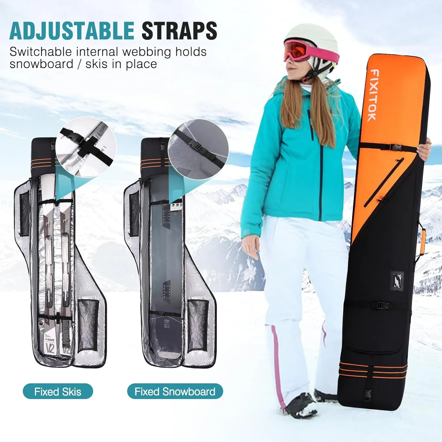 Snowboard & Ski Bag for Air Travel, Waterproof Full Padded Snowboard Bag Fit Board, Boots, Clothes, Helmet and Gear, Adjustable Length Ski Bag(157CM-181CM)