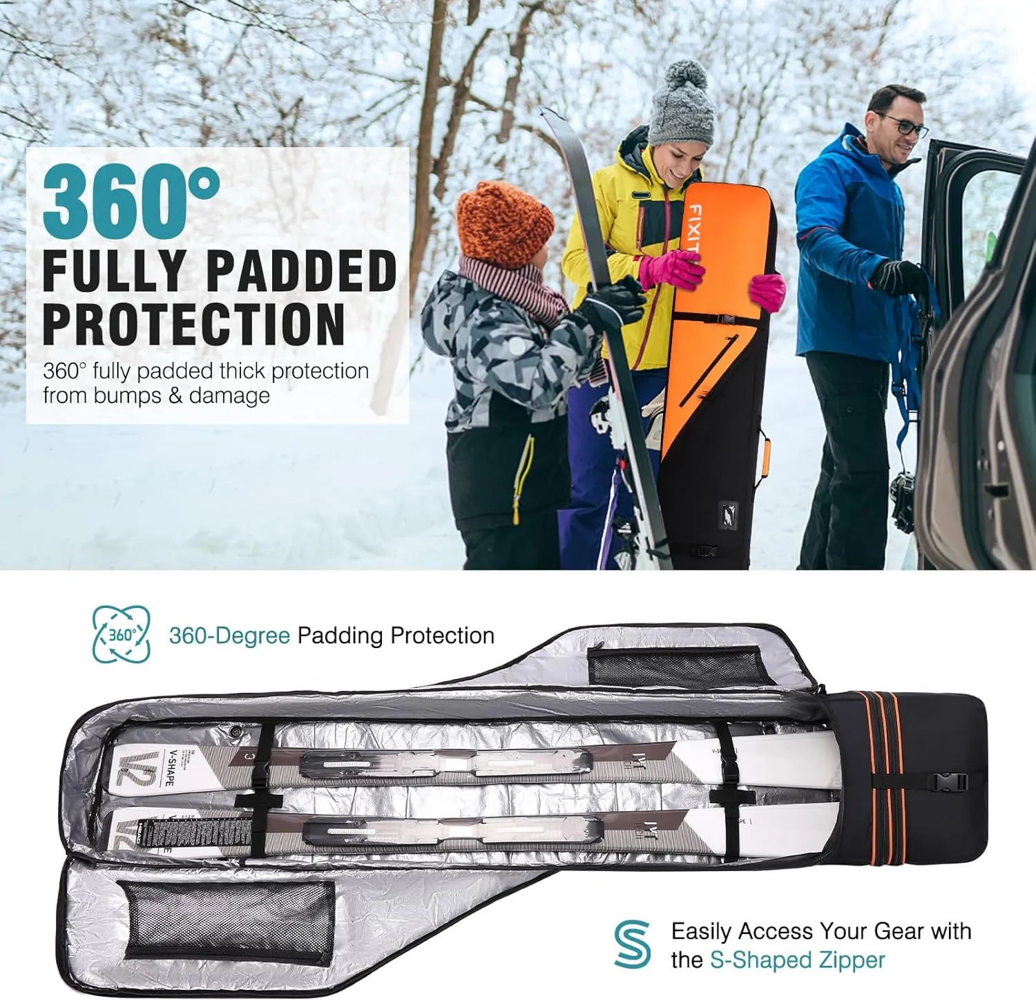 Snowboard & Ski Bag for Air Travel, Waterproof Full Padded Snowboard Bag Fit Board, Boots, Clothes, Helmet and Gear, Adjustable Length Ski Bag(157CM-181CM)