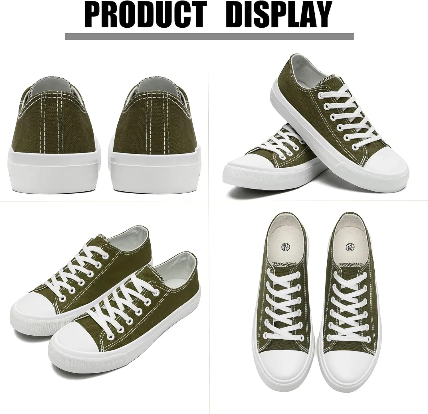 Soofylia Women's Canvas Fashion Sneakers, Grey, Flat Heel, Lace-Up, Lightweight, Breathable, Casual, Summer, Skateboarding