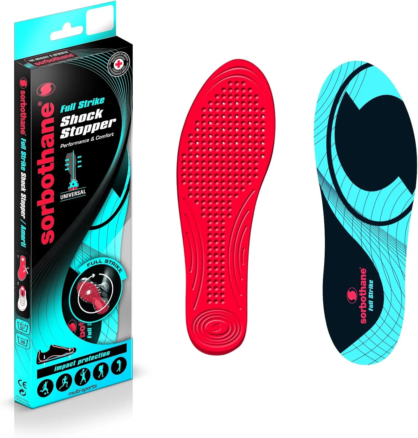 Sorbothane Full Strike Insoles, Lightweight, Shock Absorbing, and Flexible Insoles for Ideal Comfort and Performance, Suitable for All Sporting Footwear, Prevents Injuries, Knee Pain, and Shin Splints