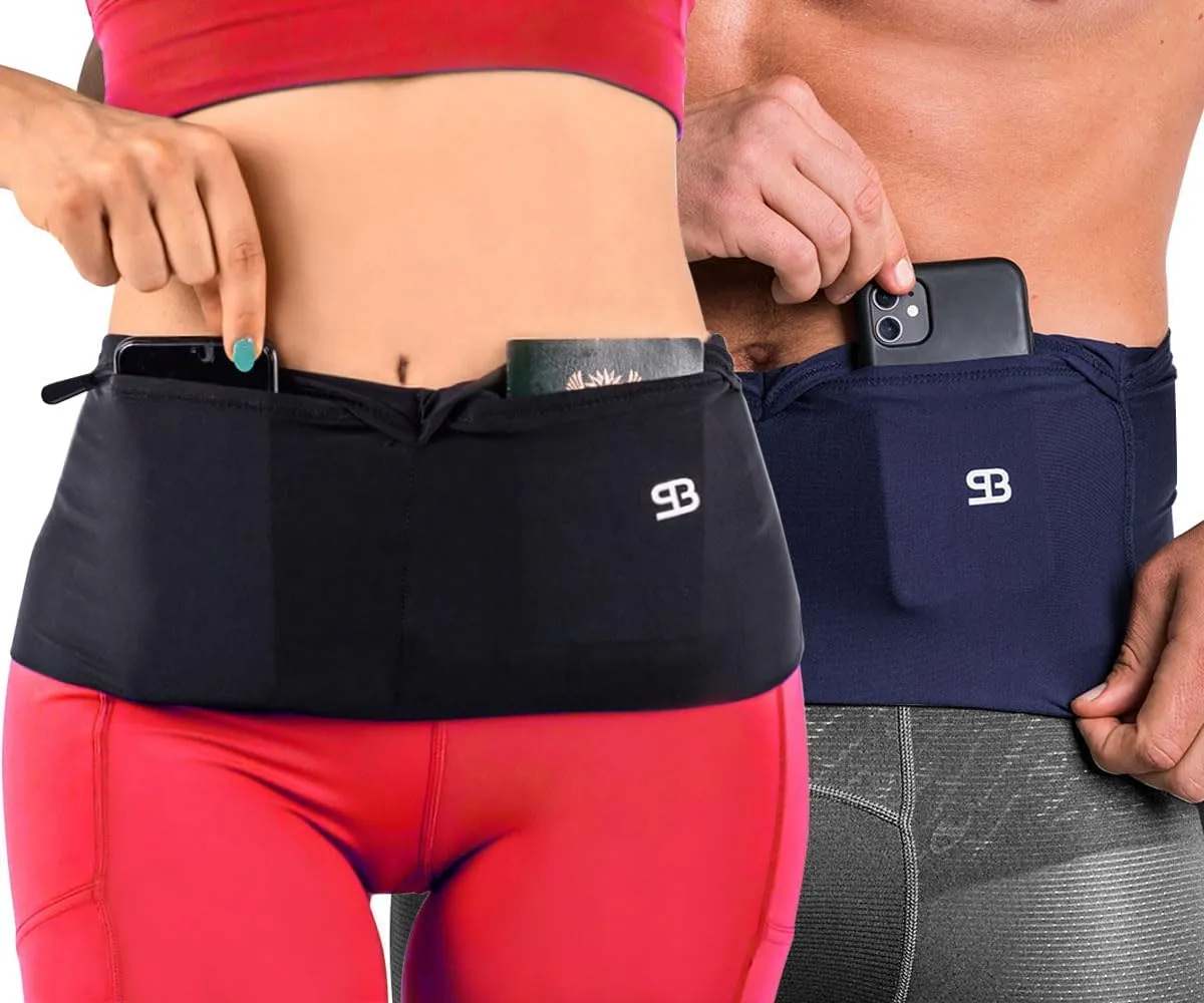 StashBandz Running Belt for Women & Men – Money Belt with 4 Large Secure Pockets (1 Zippered) | Fanny Pack & Phone Holder for Running, Travel, Hiking, and Workouts