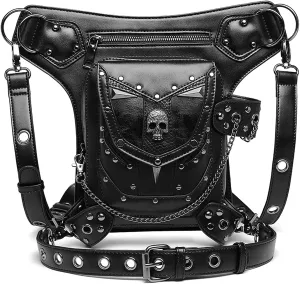 Steampunk Waist Bag Fanny Pack Thigh Holster Purse Gothic Leather Shoulder Crossbody Hiking Chain Messenger Bag