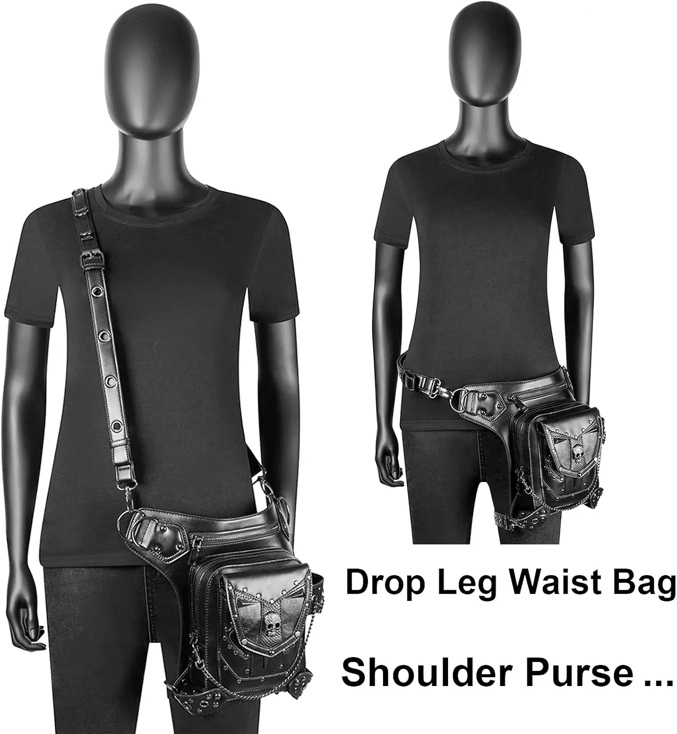 Steampunk Waist Bag Fanny Pack Thigh Holster Purse Gothic Leather Shoulder Crossbody Hiking Chain Messenger Bag