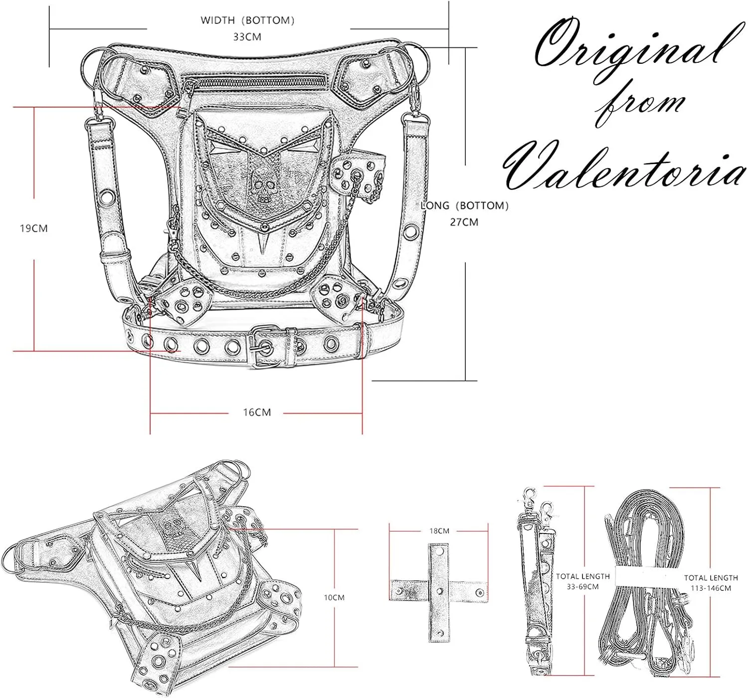 Steampunk Waist Bag Fanny Pack Thigh Holster Purse Gothic Leather Shoulder Crossbody Hiking Chain Messenger Bag