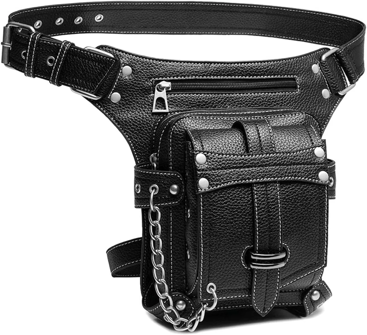 Steampunk Waist Bag Fanny Pack Thigh Holster Purse Gothic Leather Shoulder Crossbody Hiking Chain Messenger Bag