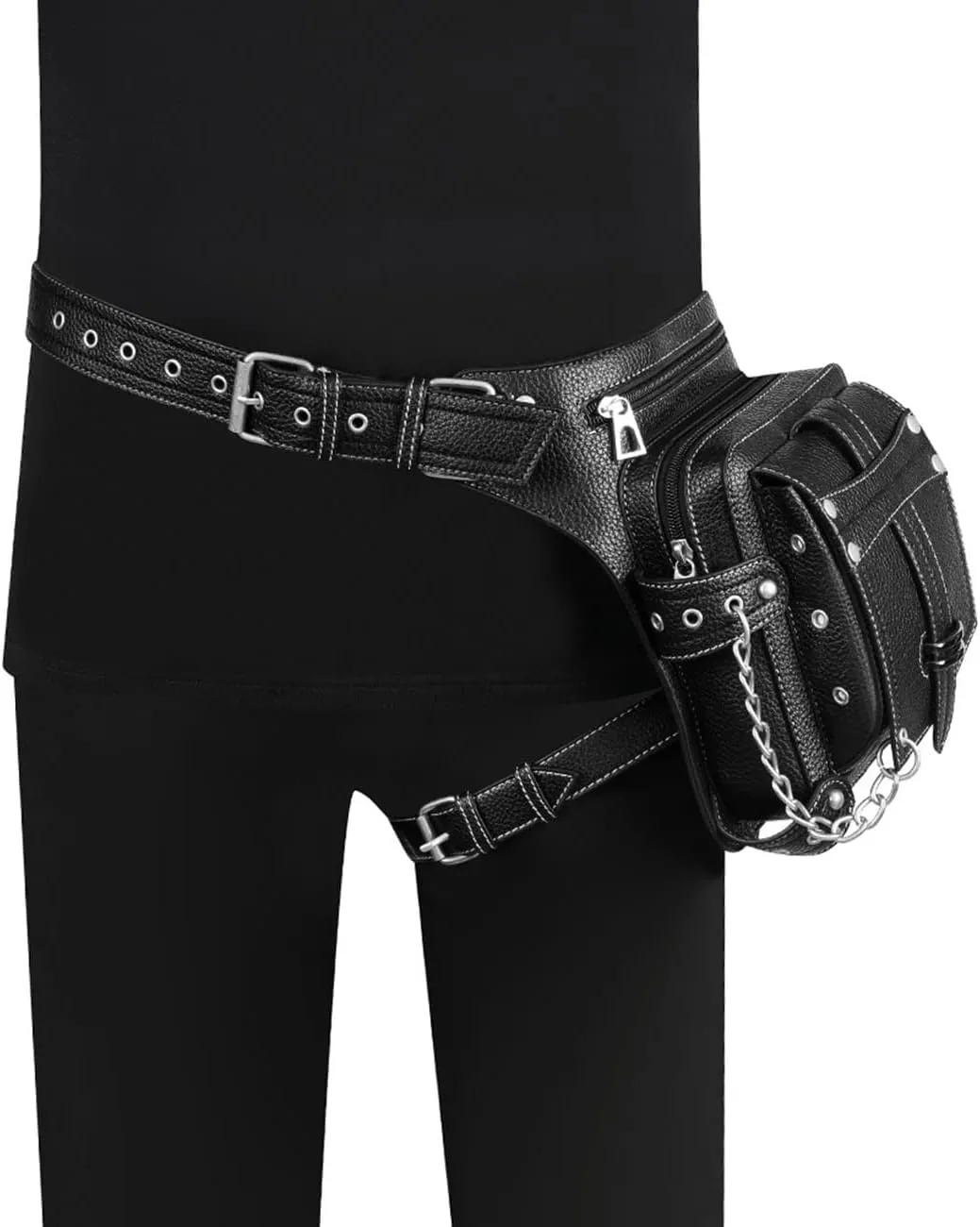 Steampunk Waist Bag Fanny Pack Thigh Holster Purse Gothic Leather Shoulder Crossbody Hiking Chain Messenger Bag