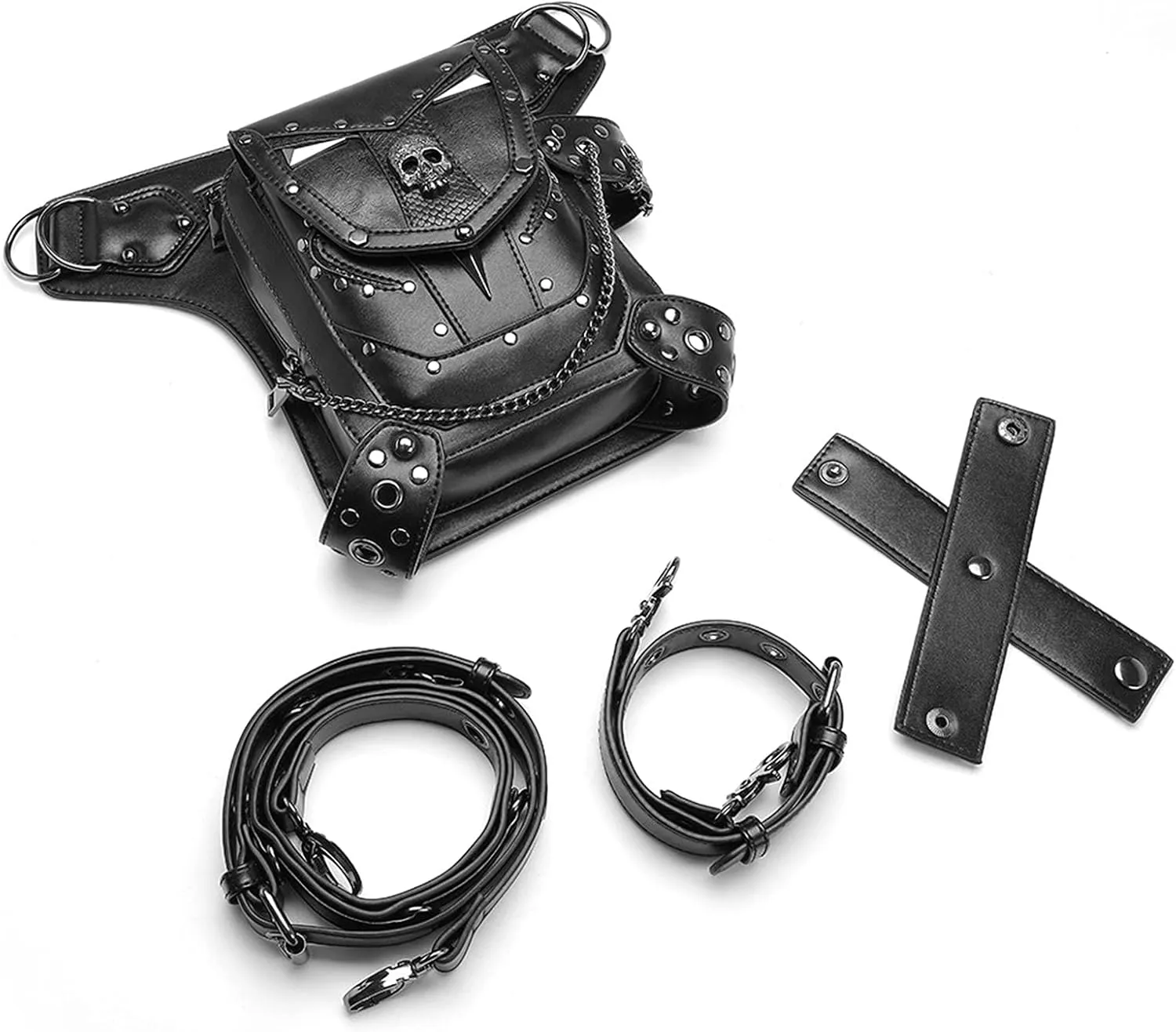 Steampunk Waist Bag Fanny Pack Thigh Holster Purse Gothic Leather Shoulder Crossbody Hiking Chain Messenger Bag