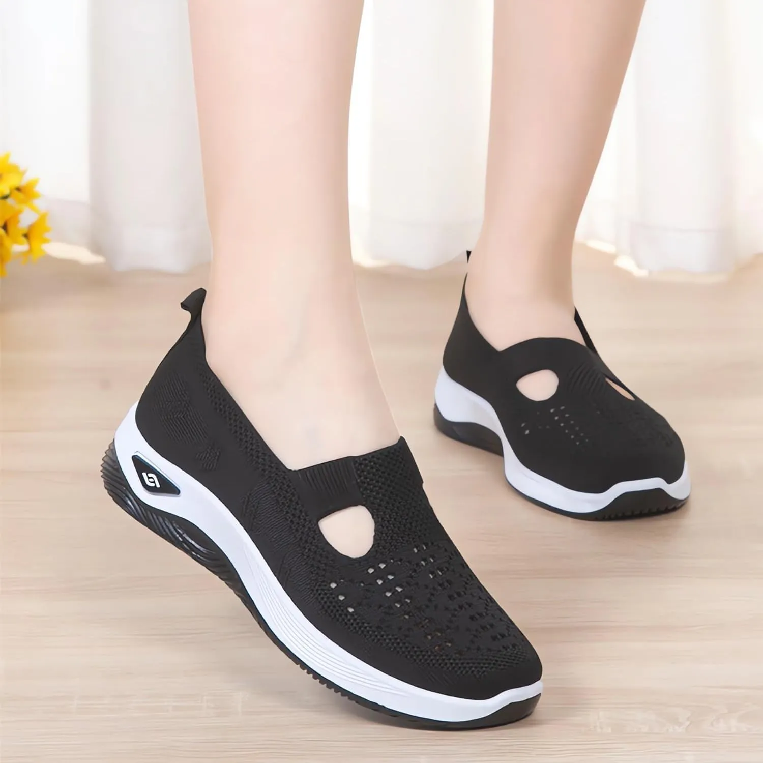 StoneLiquid Women's Comfortable Breathable Knitted Sneakers Orthopedic Walking Arch Support Soft Cut-Out Shoes