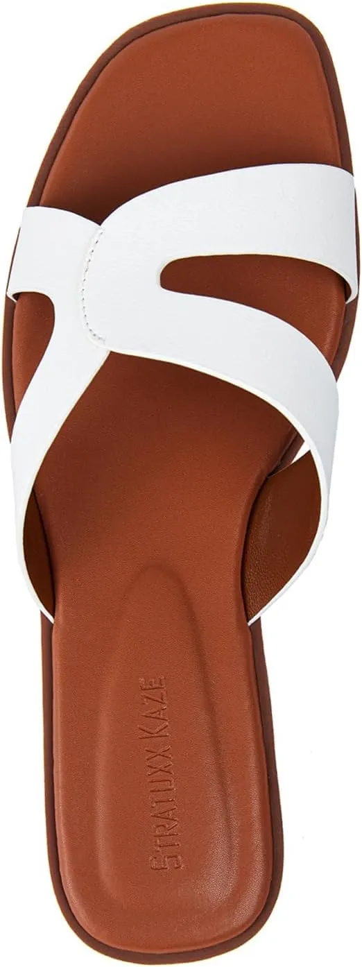 Stratuxx Kaze Womens Flat Sandals Flat Slide Sandals White,Black, Brown,Metallic Flat Sandals Leopard