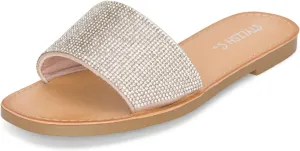 STYLISH S SAVVY - Womens Open Toe Flexible Soft Single Band Rhinestone Flat Sandals