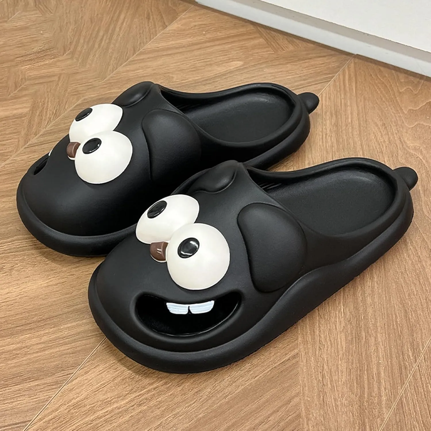 Summer Big Eye Dog Slippers, Unisex Cute Cartoon Comfy Slippers, Indoor Bathroom Comfy Flat Slide Shoes, Non-Slip Lightweight Shower Beach Pool Outdoor Slides