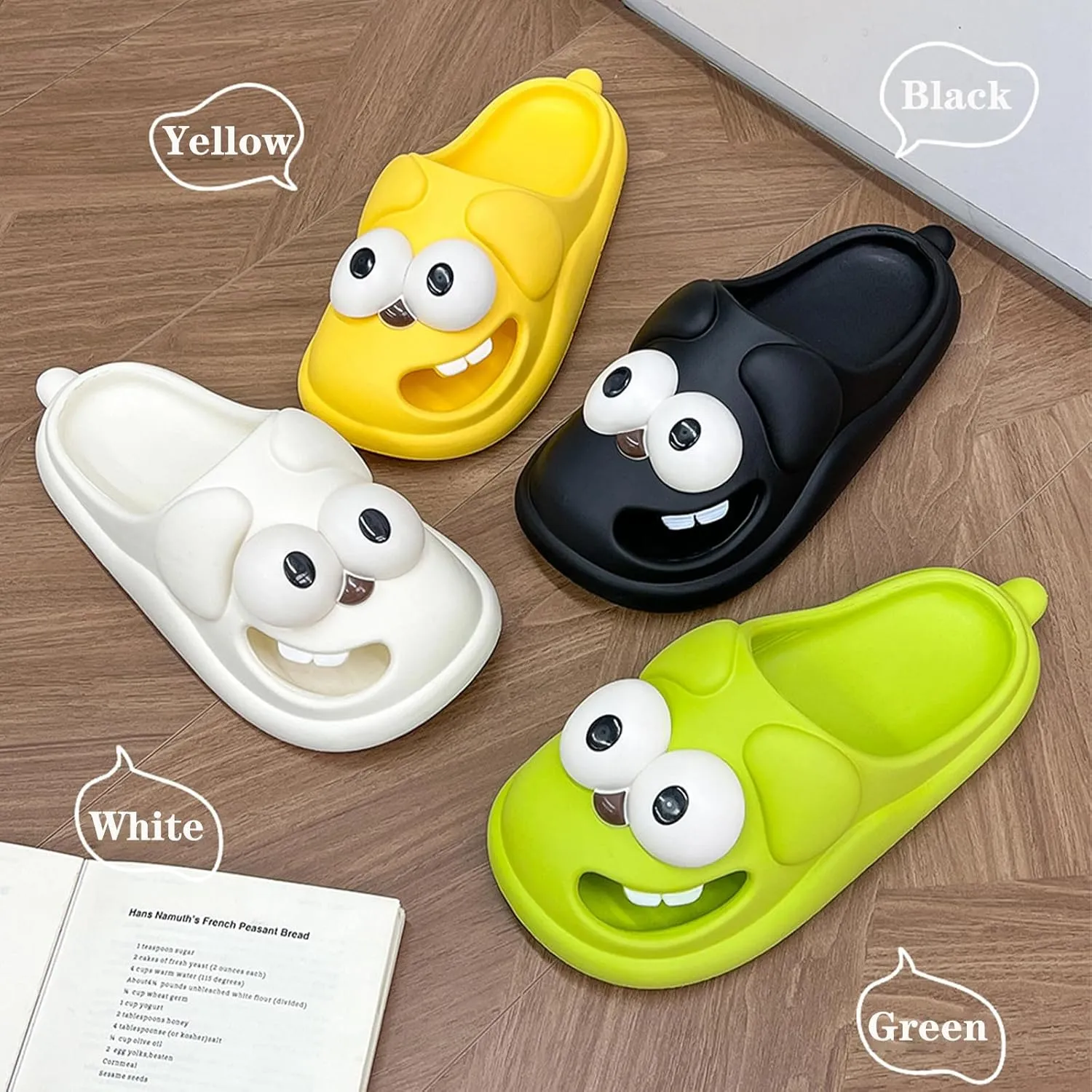 Summer Big Eye Dog Slippers, Unisex Cute Cartoon Comfy Slippers, Indoor Bathroom Comfy Flat Slide Shoes, Non-Slip Lightweight Shower Beach Pool Outdoor Slides