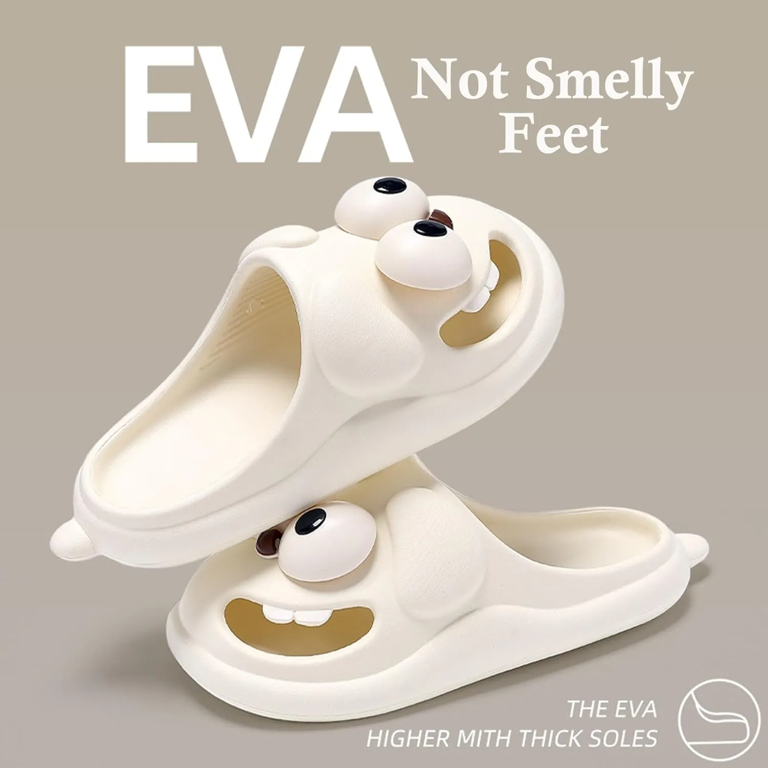Summer Big Eye Dog Slippers, Unisex Cute Cartoon Comfy Slippers, Indoor Bathroom Comfy Flat Slide Shoes, Non-Slip Lightweight Shower Beach Pool Outdoor Slides
