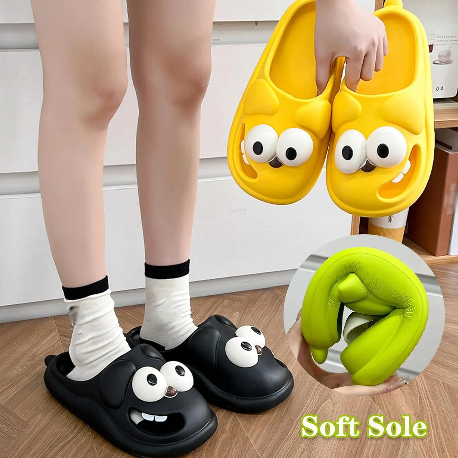Summer Big Eye Dog Slippers, Unisex Cute Cartoon Comfy Slippers, Indoor Bathroom Comfy Flat Slide Shoes, Non-Slip Lightweight Shower Beach Pool Outdoor Slides