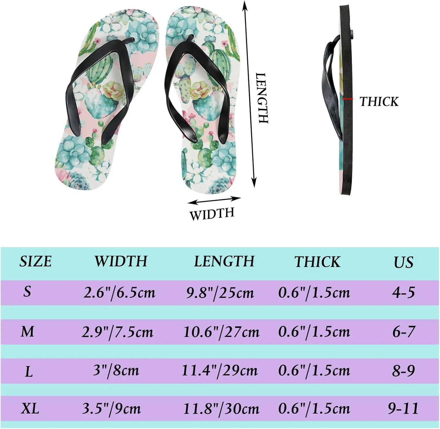 Summer Flip Flops for Women Girls - Cactus Pink Flowers Casual Thong Slippers Slide Flat Sandals for Beach