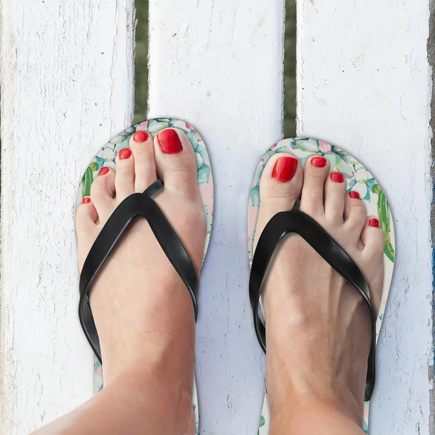 Summer Flip Flops for Women Girls - Cactus Pink Flowers Casual Thong Slippers Slide Flat Sandals for Beach