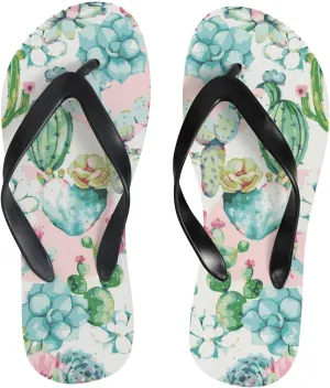 Summer Flip Flops for Women Girls - Cactus Pink Flowers Casual Thong Slippers Slide Flat Sandals for Beach