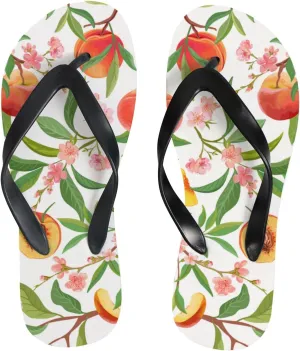 Summer Flip Flops for Women Girls - Peach Tropic Leaves Flowers Casual Thong Slippers Slide Flat Sandals for Beach