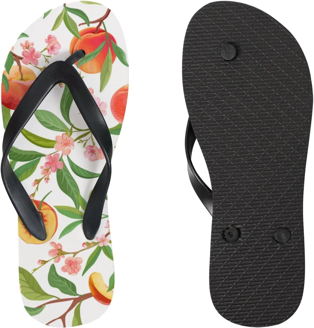 Summer Flip Flops for Women Girls - Peach Tropic Leaves Flowers Casual Thong Slippers Slide Flat Sandals for Beach