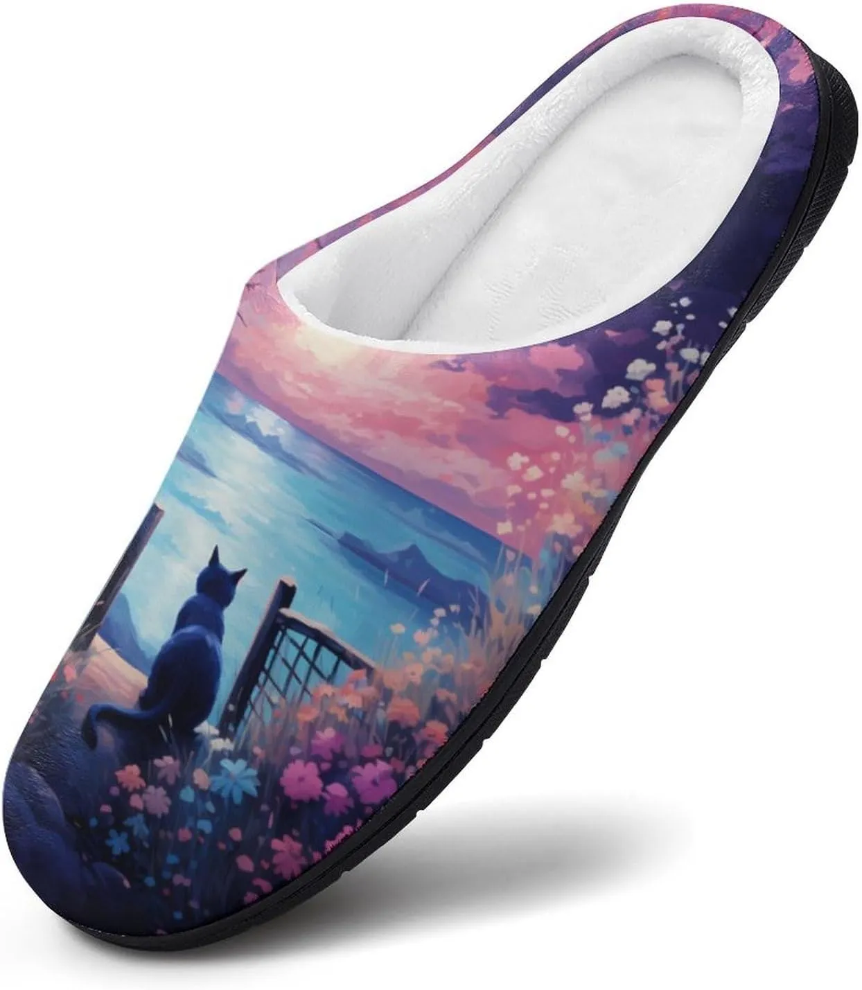 Sunset Kittens Cat Men's Cotton Slippers Casual House Shoes Anti-Slip Soft Shoes for Indoor And Outdoor