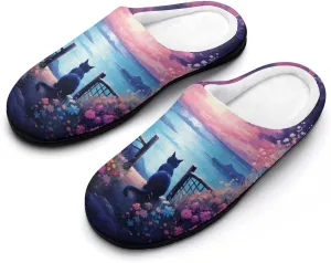 Sunset Kittens Cat Men's Cotton Slippers Casual House Shoes Anti-Slip Soft Shoes for Indoor And Outdoor