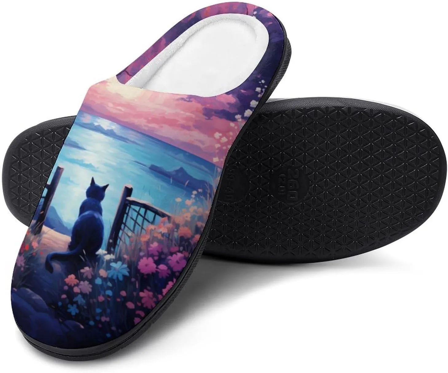 Sunset Kittens Cat Men's Cotton Slippers Casual House Shoes Anti-Slip Soft Shoes for Indoor And Outdoor