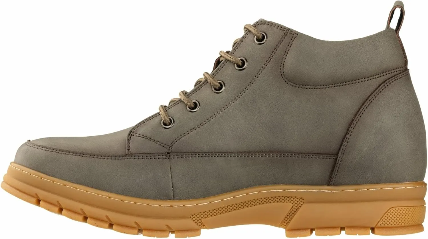TOTO Men's Invisible Height Increasing Elevator Shoes - Grey Premium Leather Lace-up Hiking-Style Boots - 2.8 Inches Taller - K11551 - Size 9 D(M) US