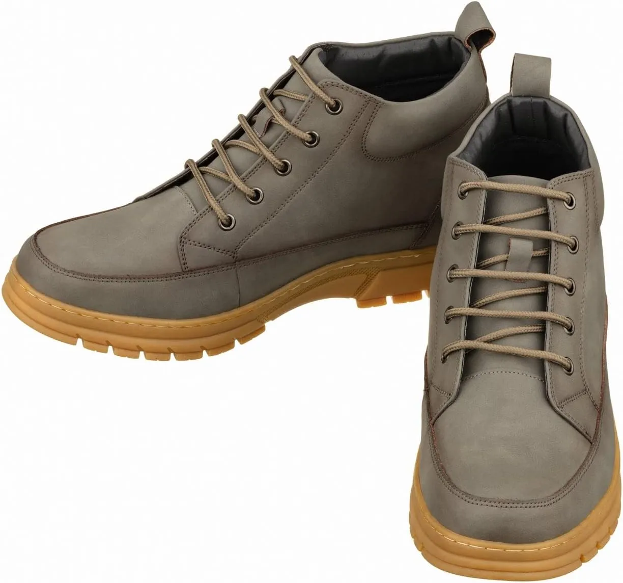 TOTO Men's Invisible Height Increasing Elevator Shoes - Grey Premium Leather Lace-up Hiking-Style Boots - 2.8 Inches Taller - K11551 - Size 9 D(M) US