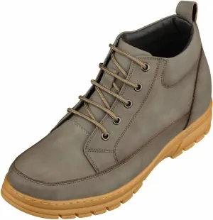 TOTO Men's Invisible Height Increasing Elevator Shoes - Grey Premium Leather Lace-up Hiking-Style Boots - 2.8 Inches Taller - K11551 - Size 9 D(M) US