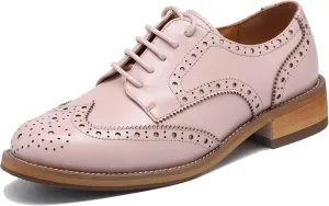 U-lite Women's Perforated Lace-up Wingtip Multicolor Leather Flat Oxfords Vintage Oxford Shoes