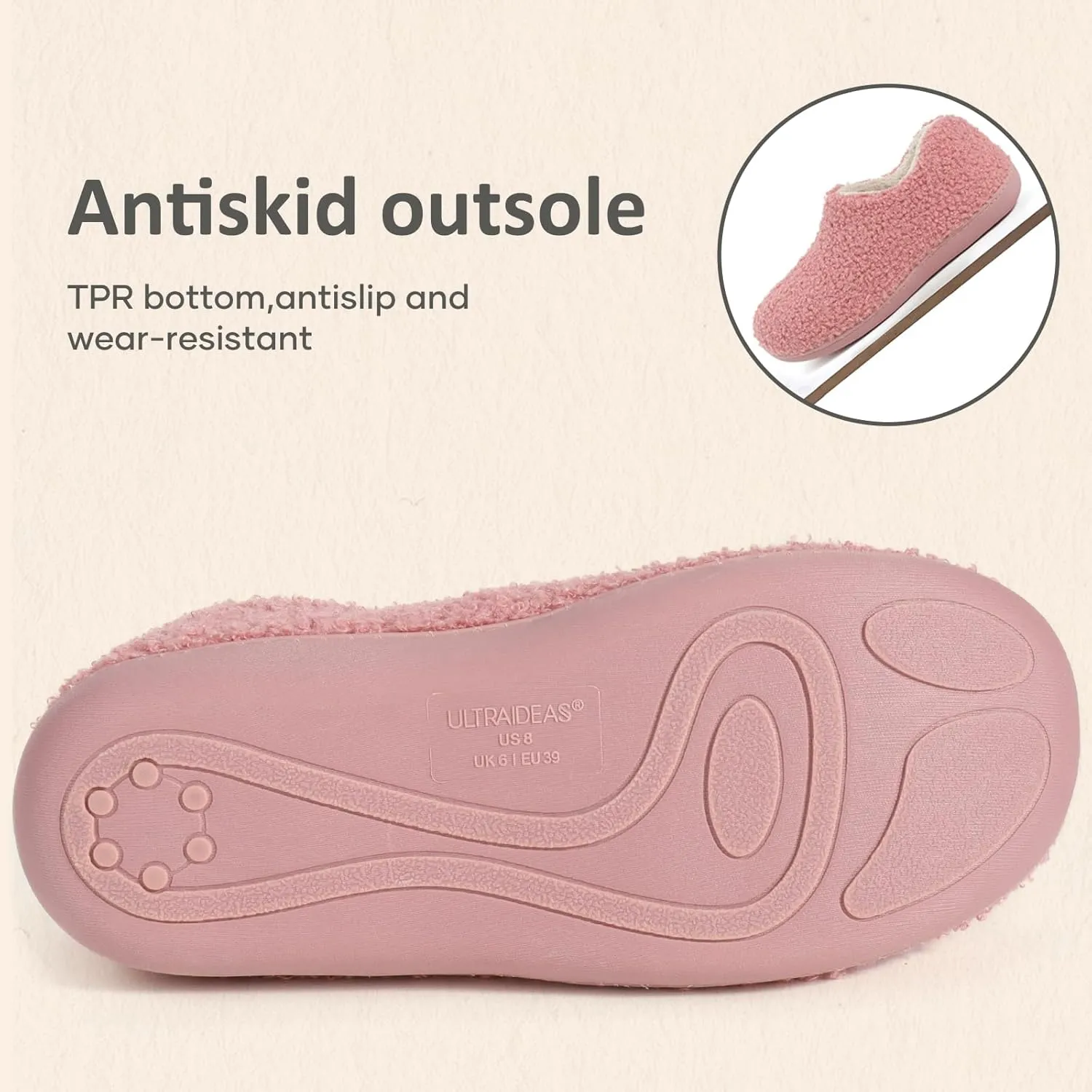 ULTRAIDEAS Women's Indoor Loafer House Slippers with Memory Foam, Ladies Warm Closed Back House Shoes with Non-Slip Outdoor Rubber Sole