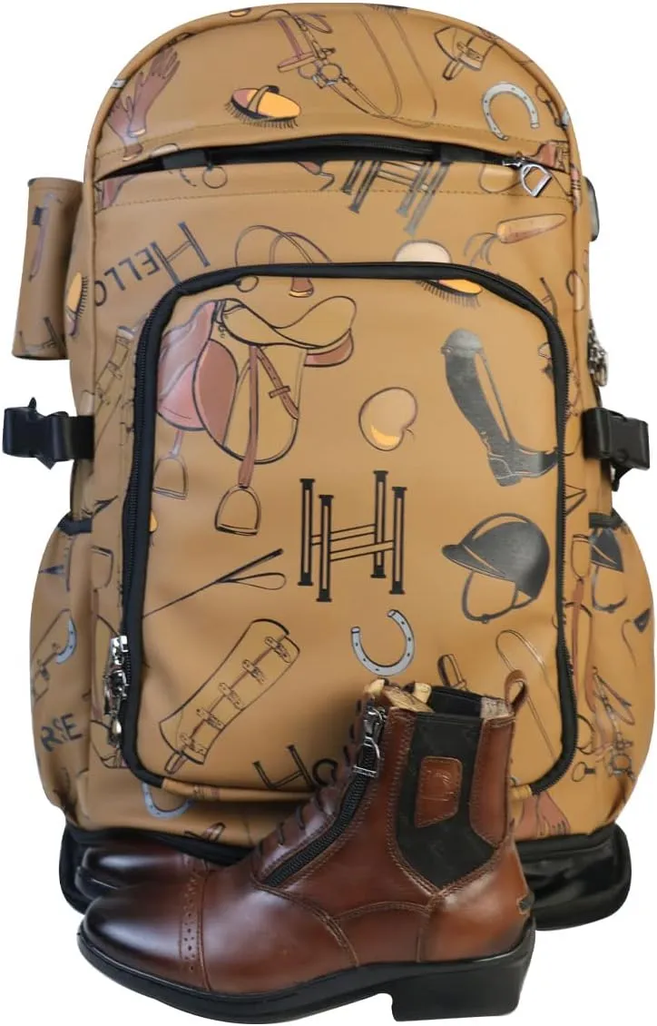 UNISTRENGH Kids Professional Horse Riding Boots Carry Bag Durable PU Leather Equestrian Horse Riding Backpack with Helmet Compartment (Brown#1)