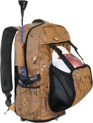 UNISTRENGH Kids Professional Horse Riding Boots Carry Bag Durable PU Leather Equestrian Horse Riding Backpack with Helmet Compartment (Brown#1)
