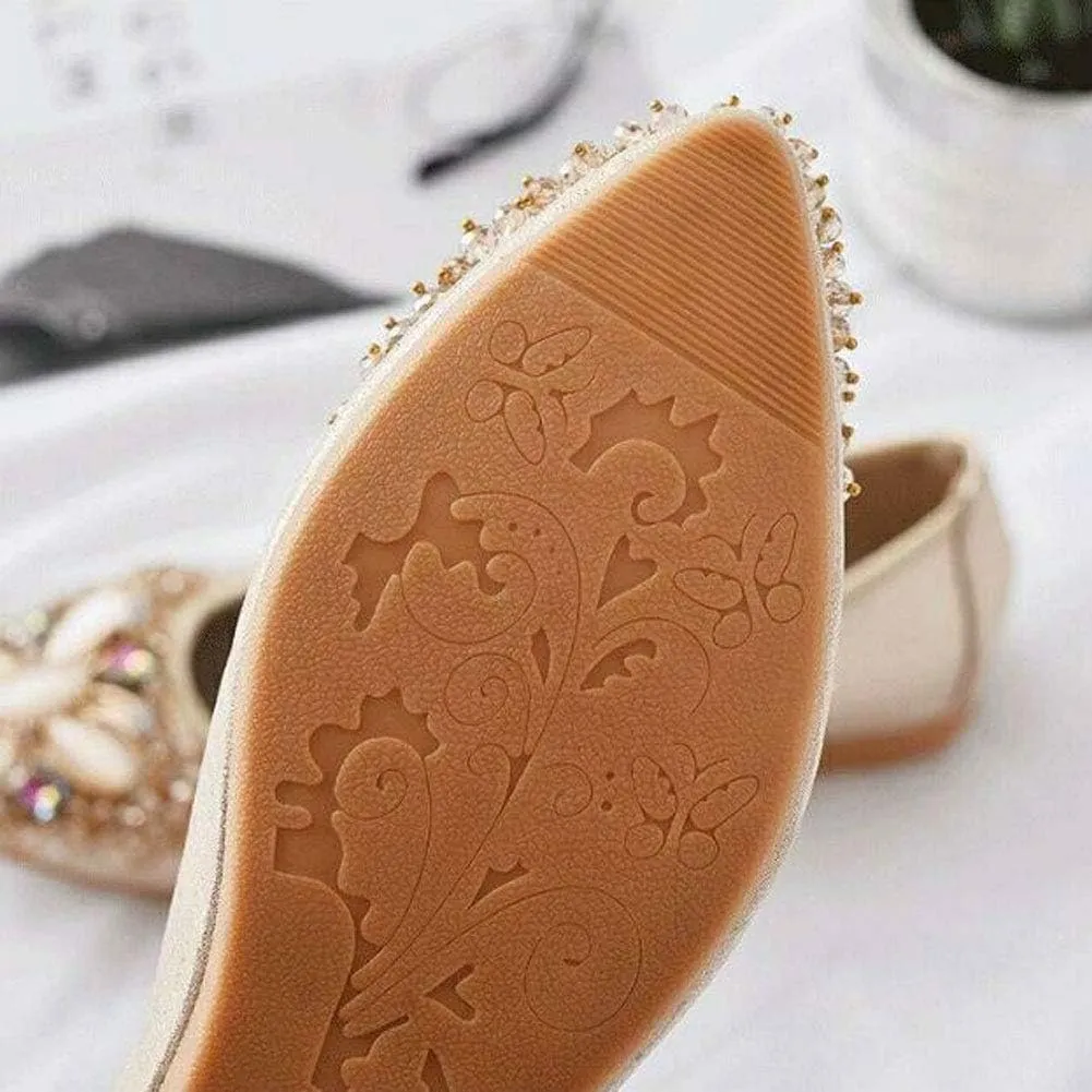 USANDY Women Ballet Flats Rhinestone Wedding Ballerina Shoes Foldable Sparkly Comfort Slip on Flat Shoes
