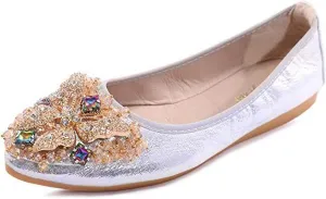 USANDY Women Ballet Flats Rhinestone Wedding Ballerina Shoes Foldable Sparkly Comfort Slip on Flat Shoes