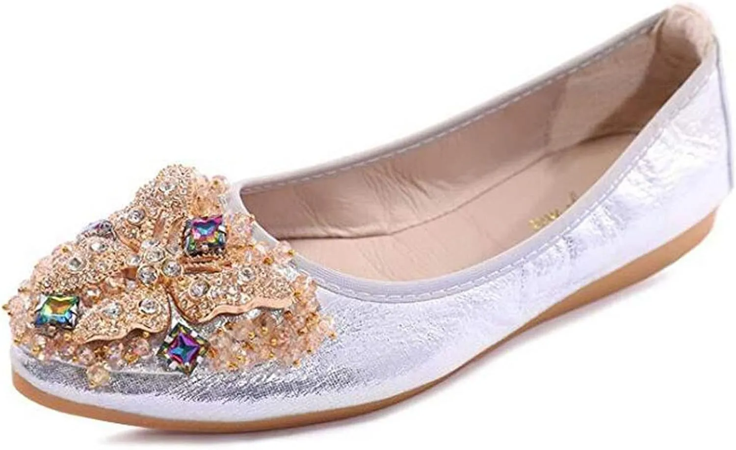 USANDY Women Ballet Flats Rhinestone Wedding Ballerina Shoes Foldable Sparkly Comfort Slip on Flat Shoes