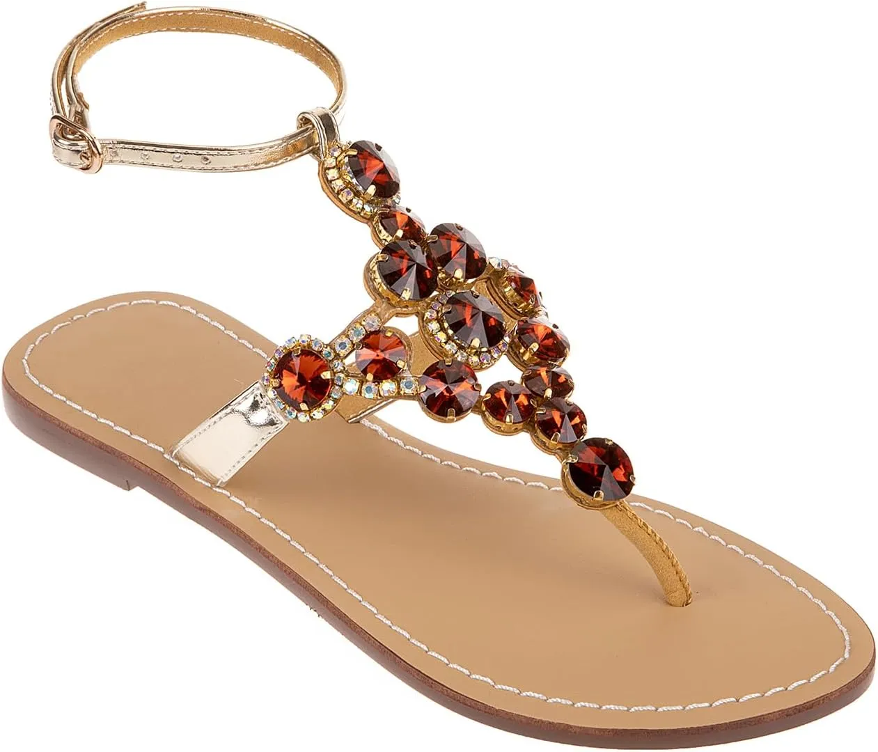 UTIKLIOU Women's Rhinestone Flat Sandals T-Strap Thong Sandals Summer Flat Sandals Flip Flop Sandals for Women