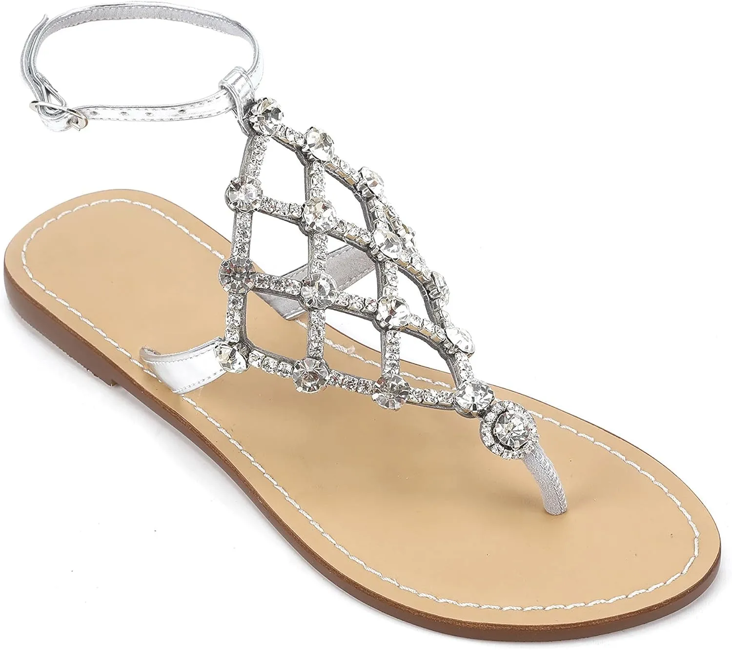 UTIKLIOU Women's Rhinestone Flat Sandals T-Strap Thong Sandals Summer Flat Sandals Flip Flop Sandals for Women