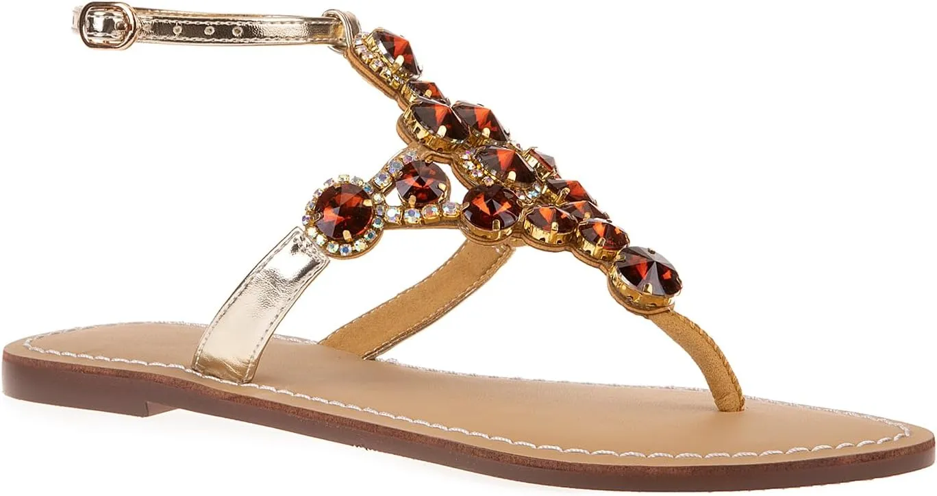 UTIKLIOU Women's Rhinestone Flat Sandals T-Strap Thong Sandals Summer Flat Sandals Flip Flop Sandals for Women