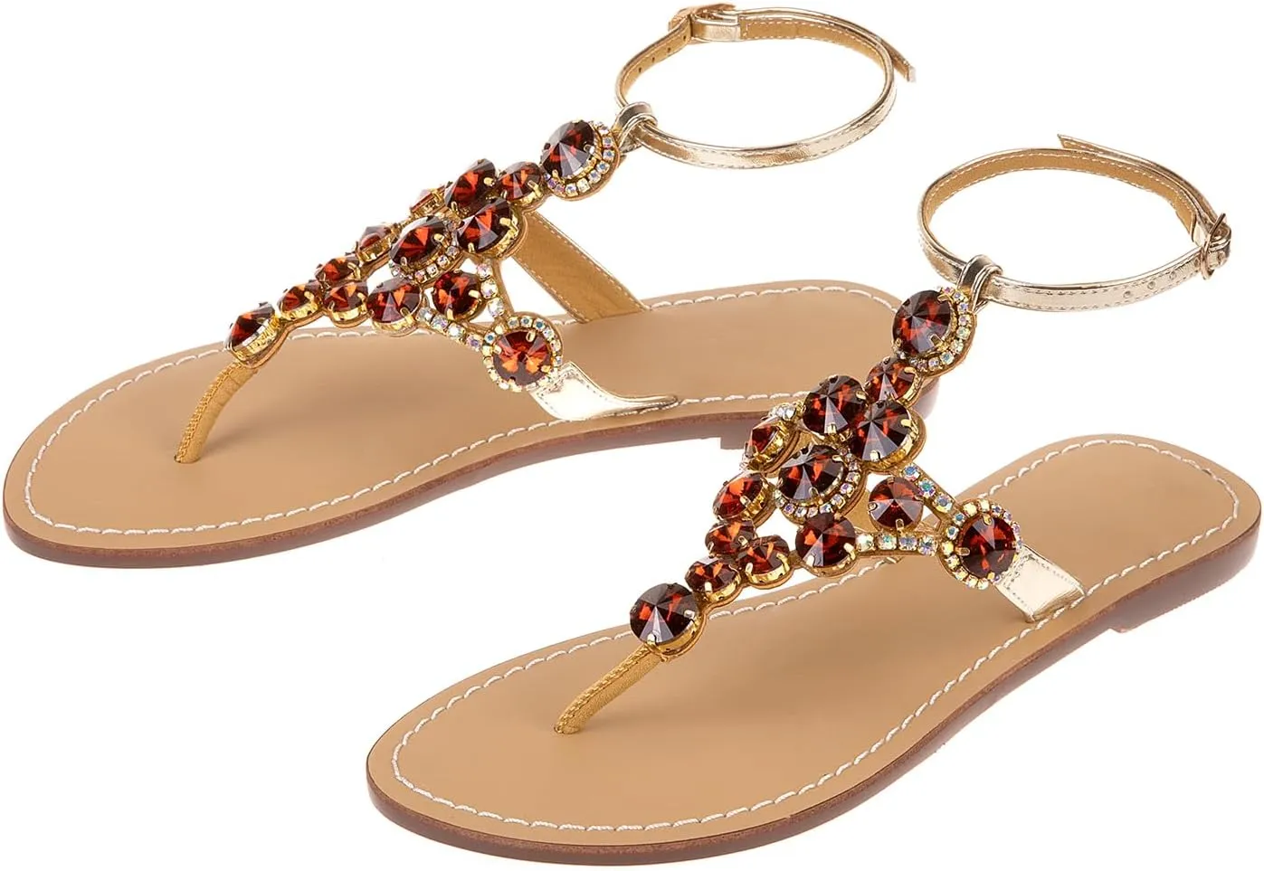 UTIKLIOU Women's Rhinestone Flat Sandals T-Strap Thong Sandals Summer Flat Sandals Flip Flop Sandals for Women