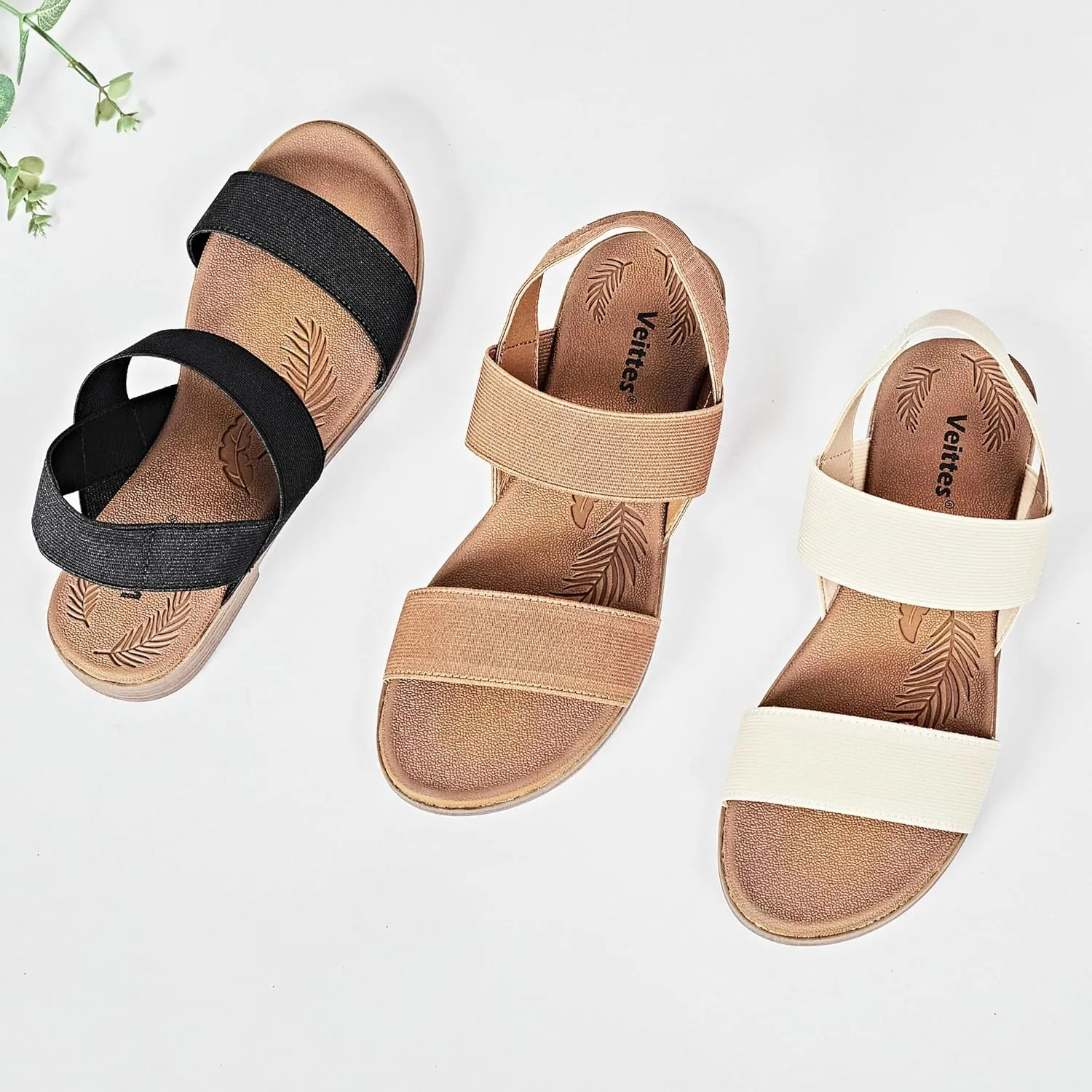 Veittes Women's Flat Slide Sandals-Adjustable Double Elastic Bands,Crossover Straps,Fashion Casual Summer Flat Sandals.