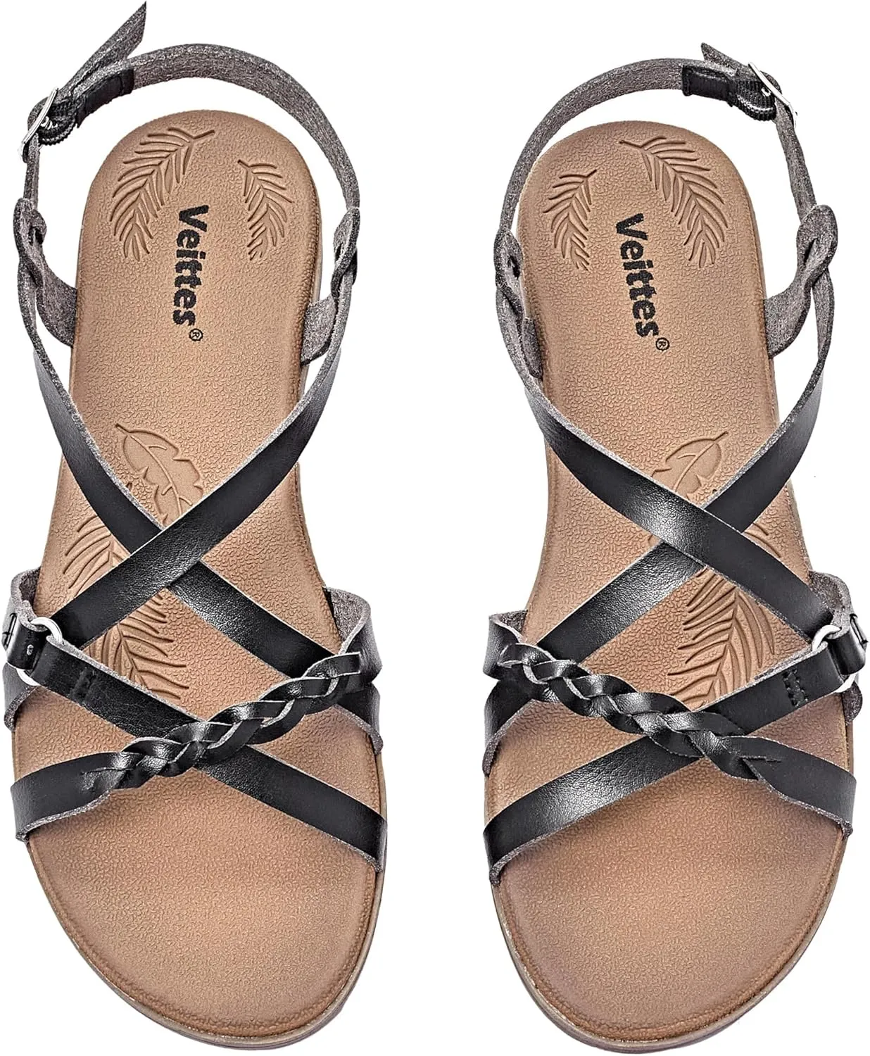 Veittes Women's Flat Slide Sandals-Adjustable Double Elastic Bands,Crossover Straps,Fashion Casual Summer Flat Sandals.