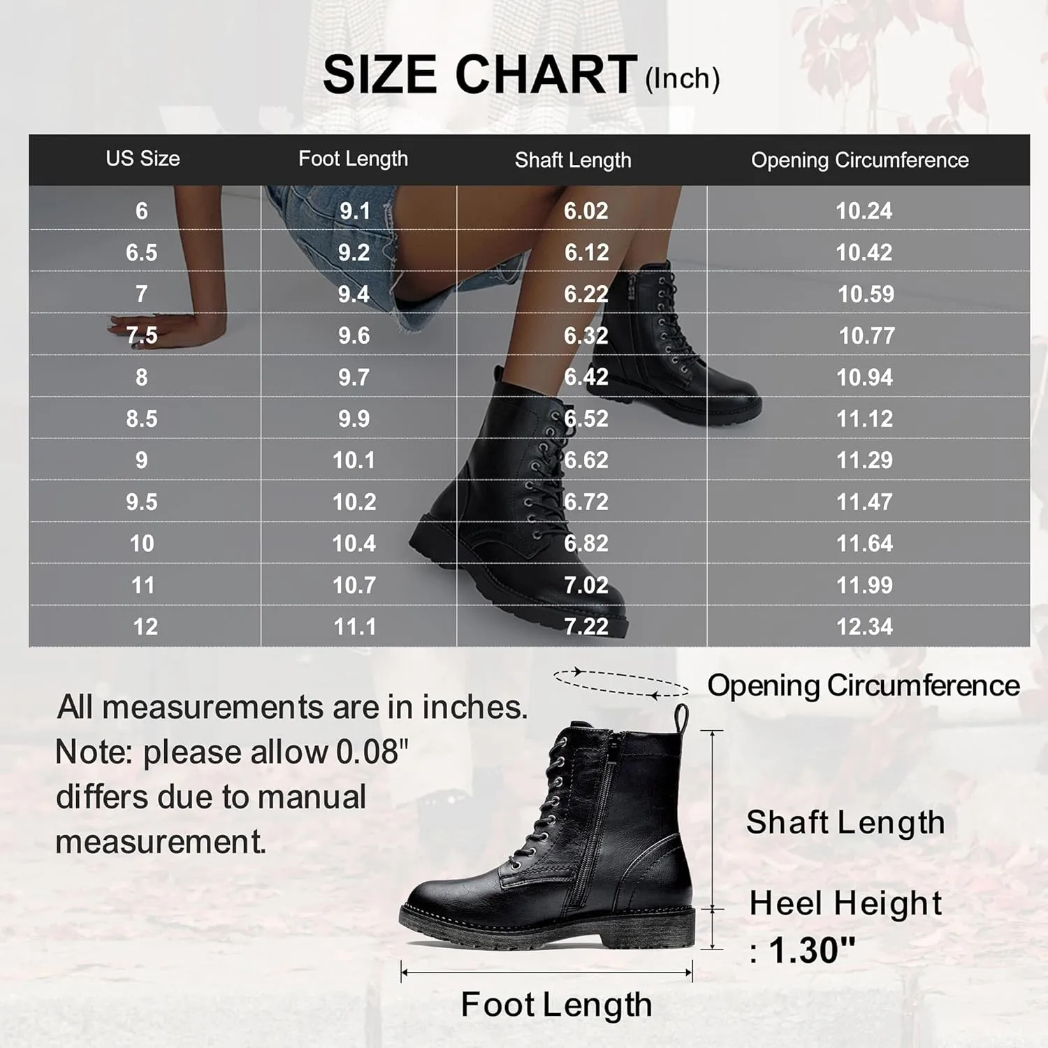 Vepose Women's Combat Ankle Black Flat Boots, Military Fashion 925 Booties Inner Zipper