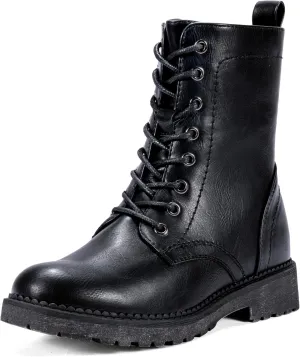 Vepose Women's Combat Ankle Black Flat Boots, Military Fashion 925 Booties Inner Zipper