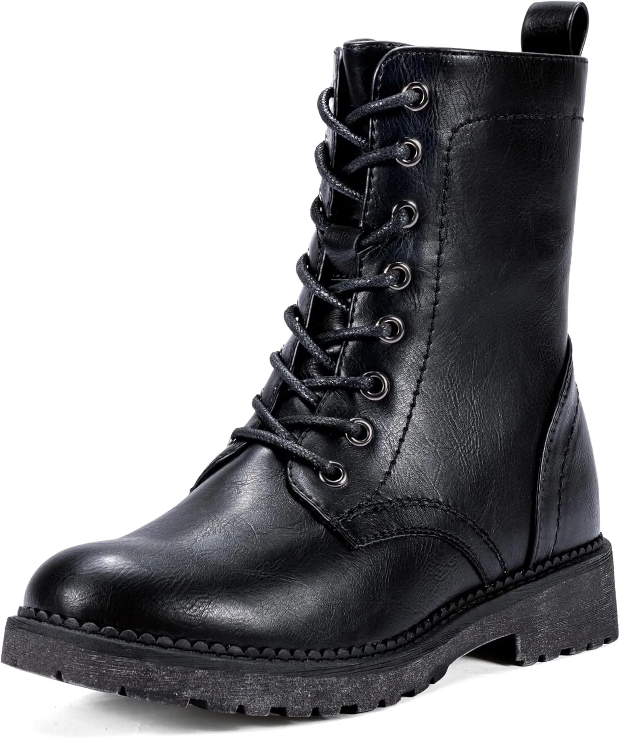 Vepose Women's Combat Ankle Black Flat Boots, Military Fashion 925 Booties Inner Zipper