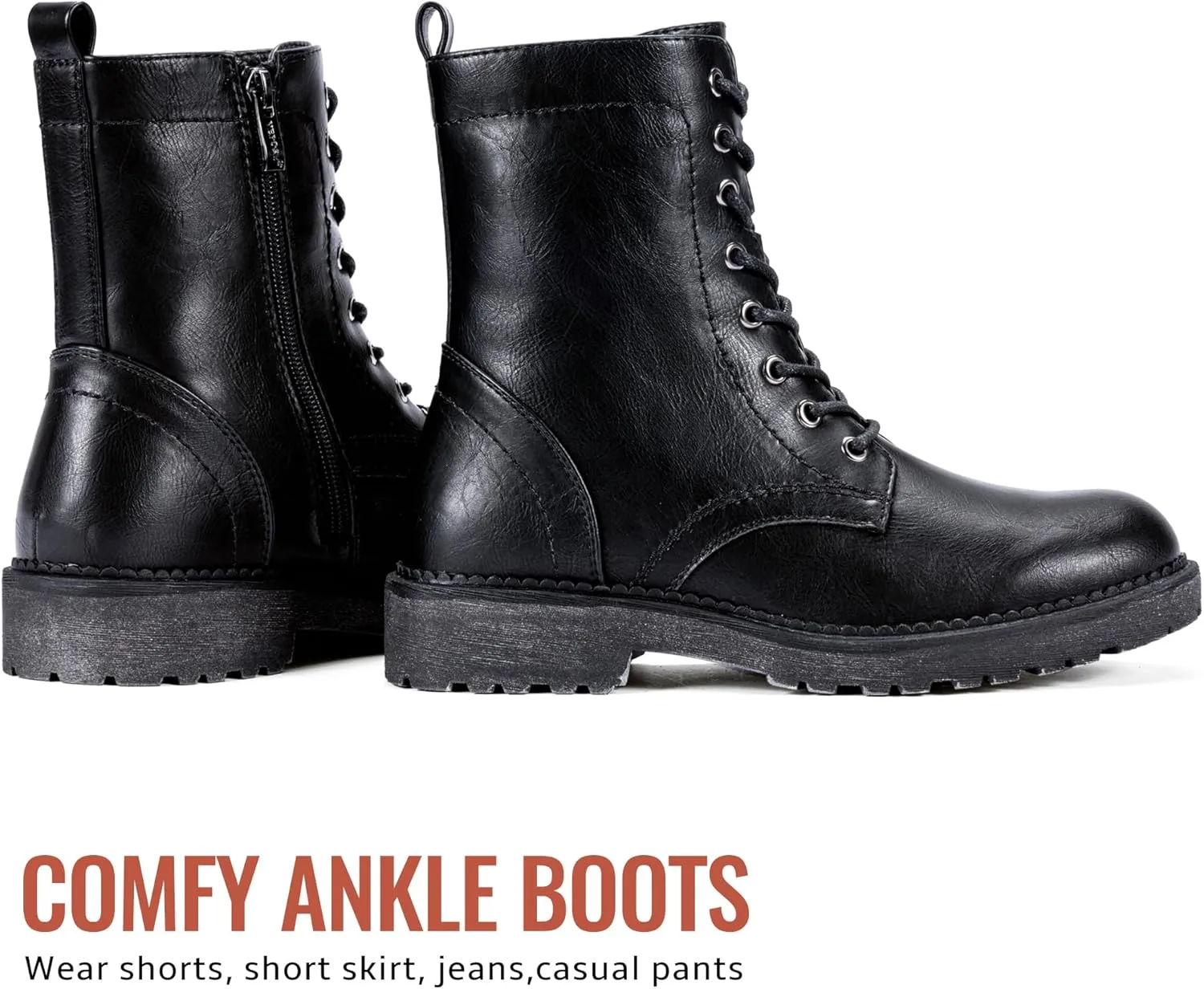 Vepose Women's Combat Ankle Black Flat Boots, Military Fashion 925 Booties Inner Zipper