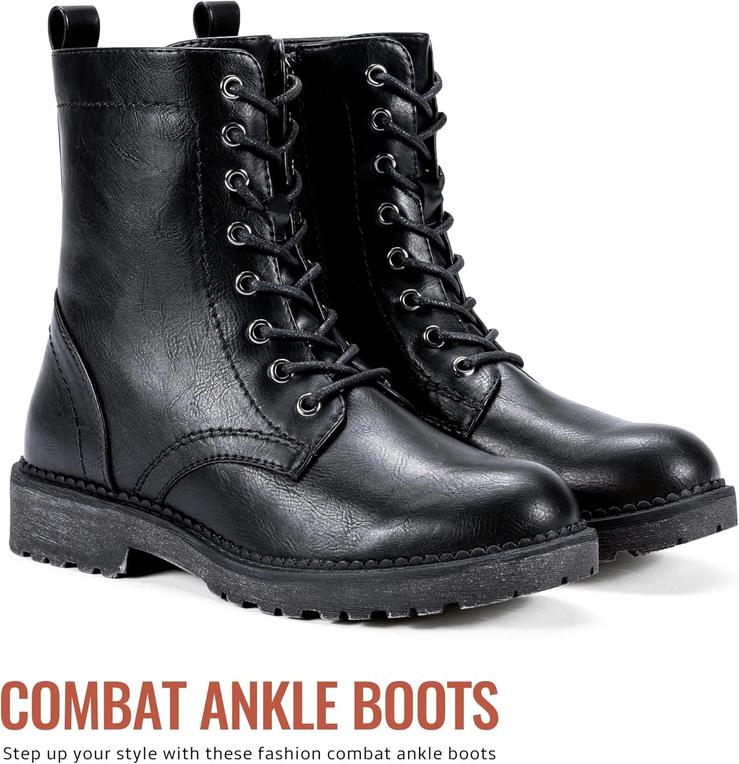 Vepose Women's Combat Ankle Black Flat Boots, Military Fashion 925 Booties Inner Zipper