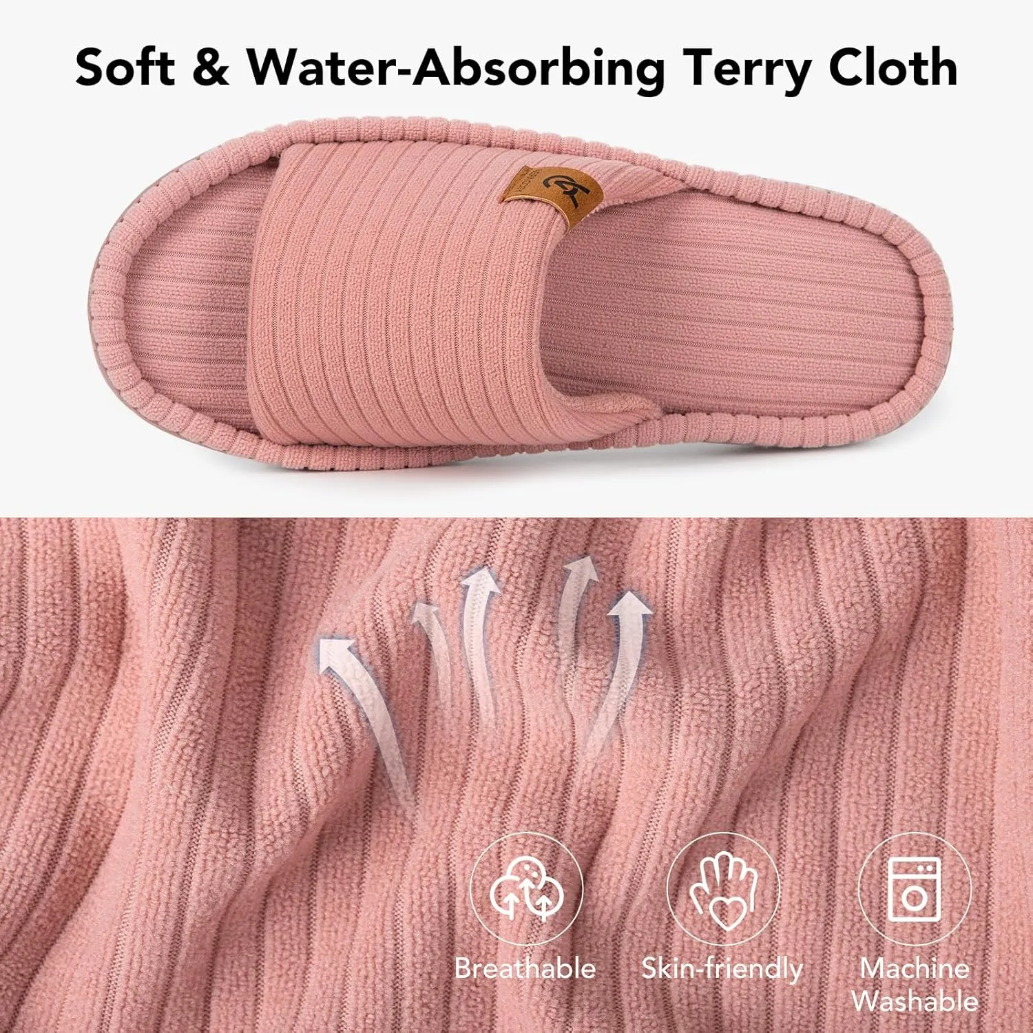 VeraCosy Women's Open Toe Slippers Soft Terry Cloth Indoor Slip on House Shoes