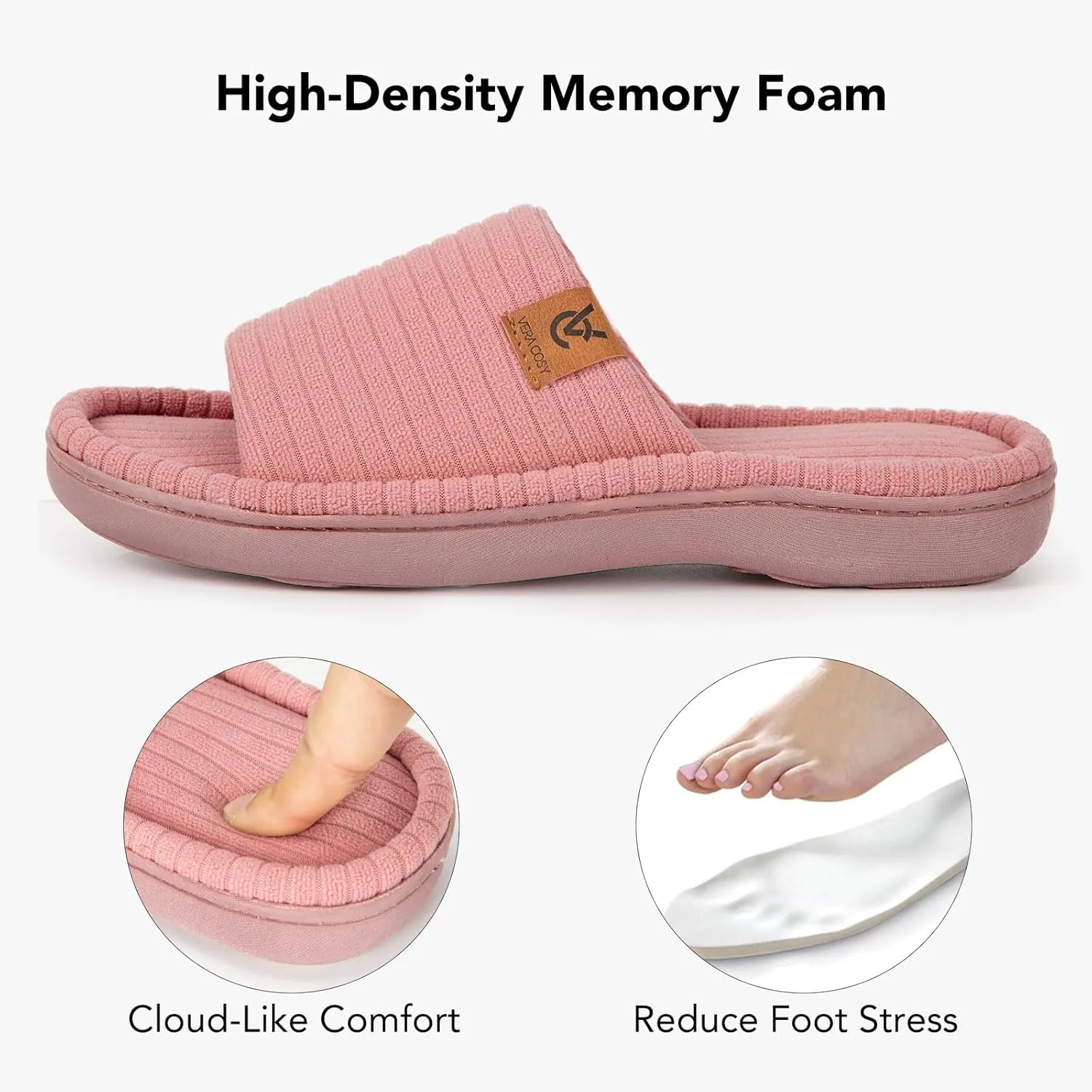 VeraCosy Women's Open Toe Slippers Soft Terry Cloth Indoor Slip on House Shoes